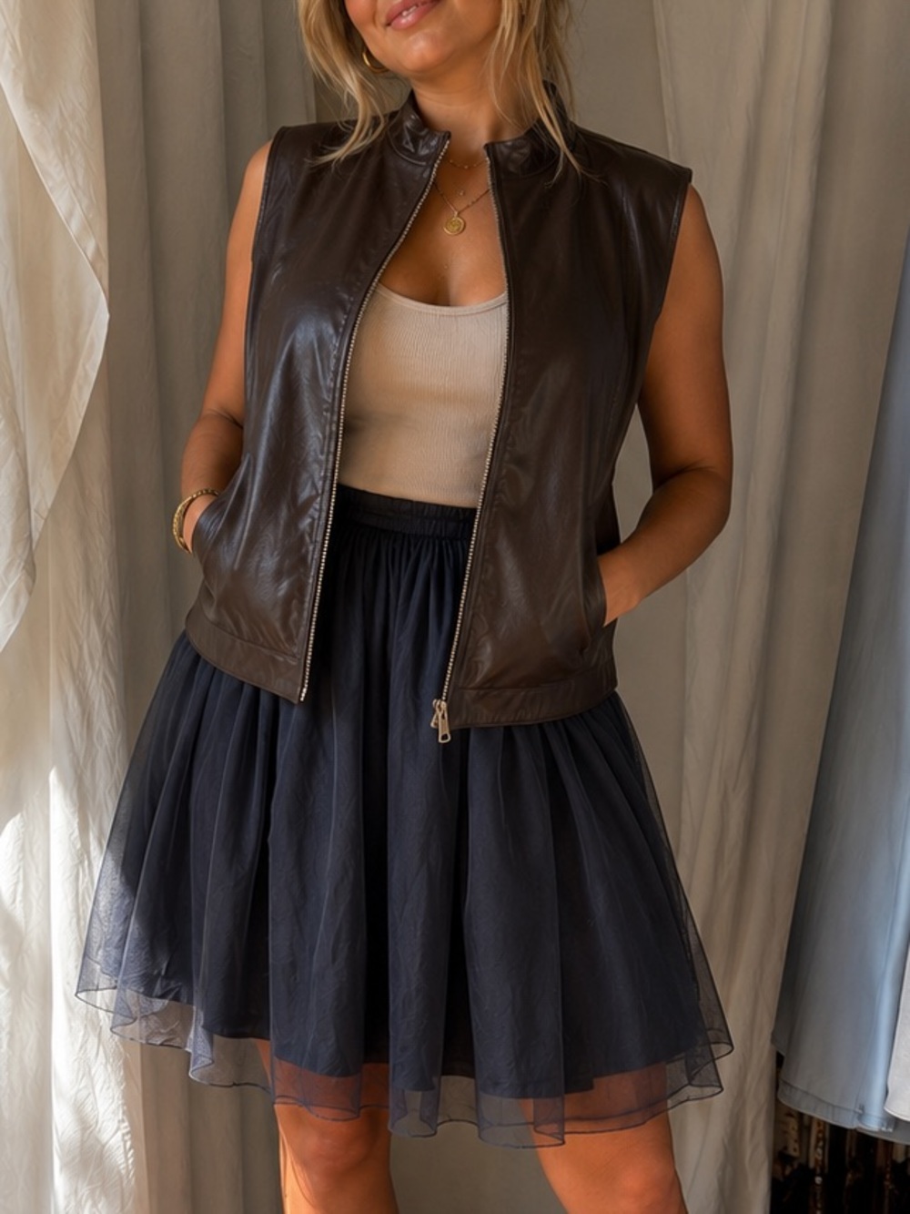 Apostrophe Brown 100% Leather Vest